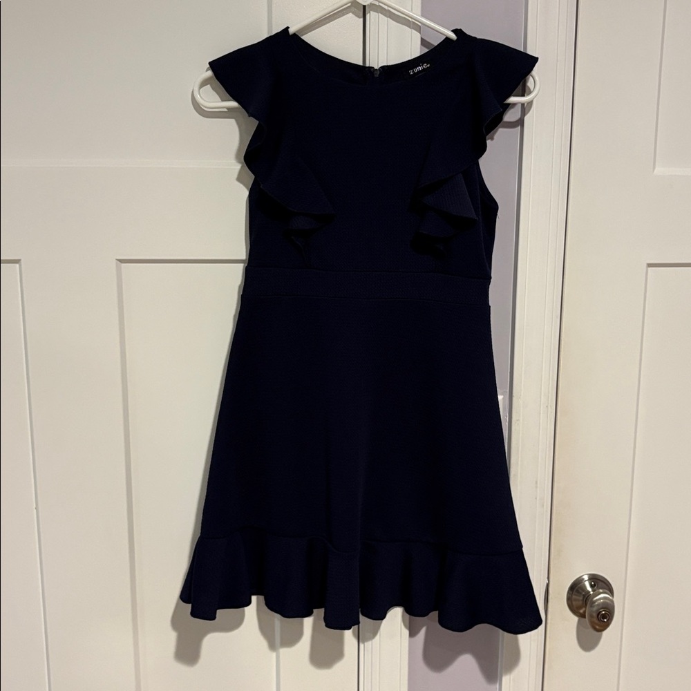 Zunie Navy Blue Dress with Ruffle Detail